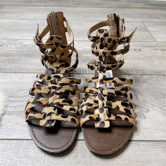 Steve Madden Plato Caged Gladiator Strappy Sandals Leopard Size 6M - Picture 1 of 8